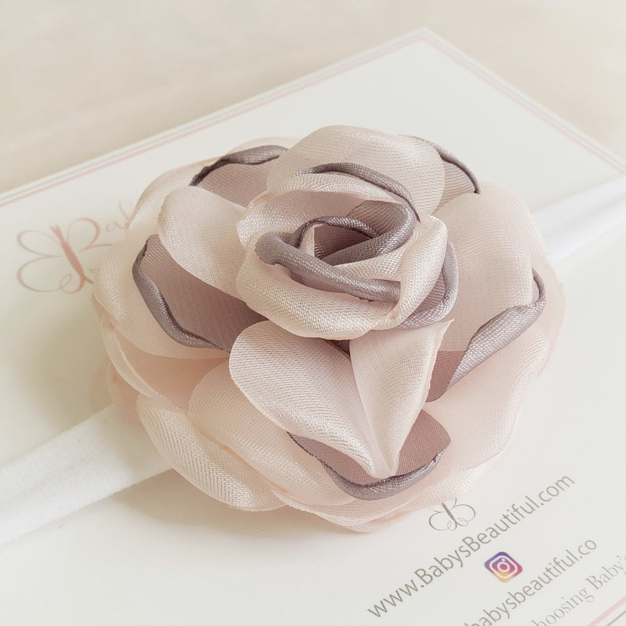 Beautiful Soft Pink & Gray Rose Headband