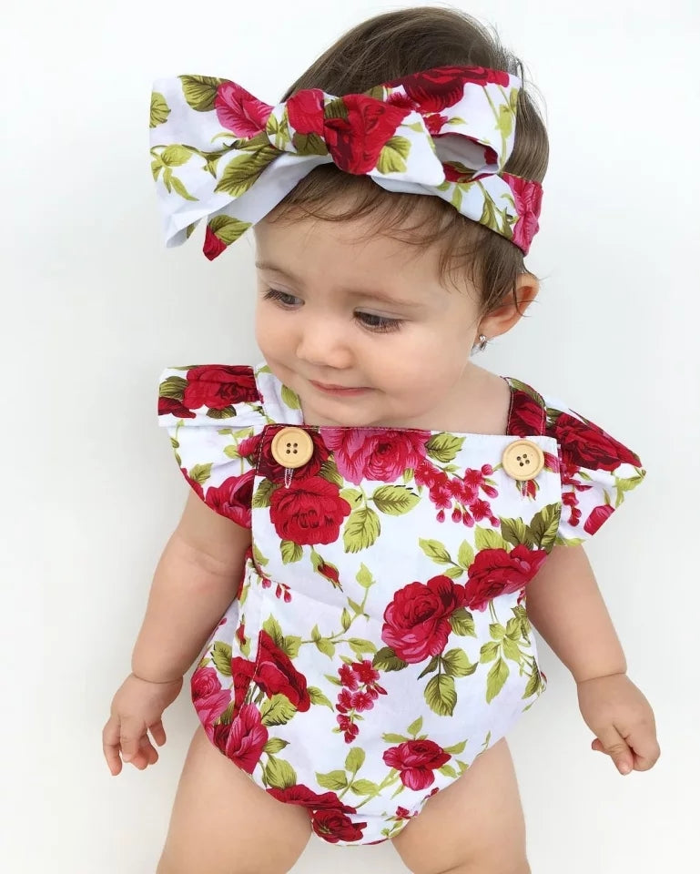 Beautiful Floral Red & White Baby Romper