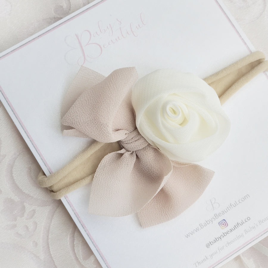 The Delicate Rose - in Ivory & Muted Blush Chiffon Baby Headband