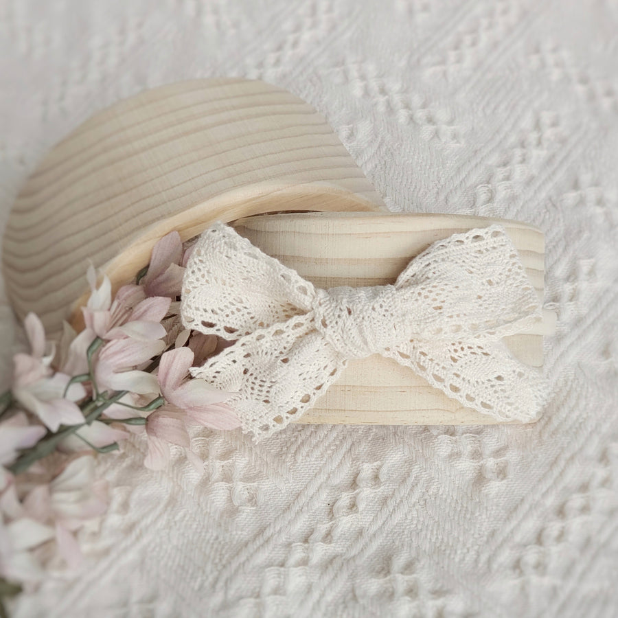 Larger Sweet Natural Cotton Lace Bow Headband