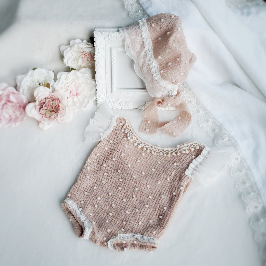 Lovely Fall & Winter Baby Soft Knitted Romper & Bonnet Set