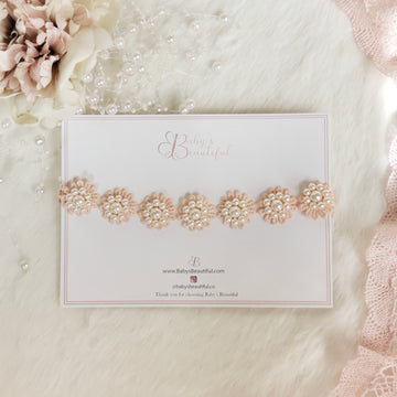Baby Lace & Pearl Flower Halo Headband in Soft Peach