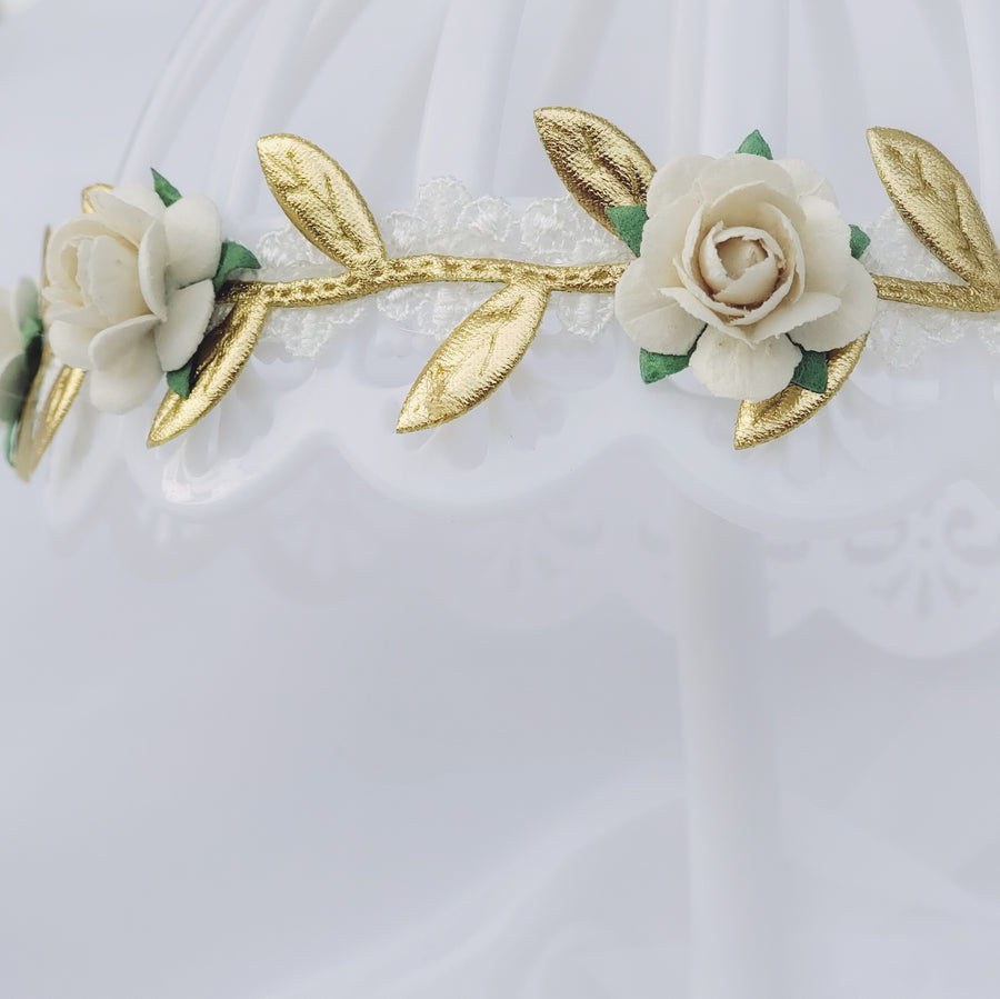 Baby's Beautiful Gold & Ivory Rose Lace Halo Headband
