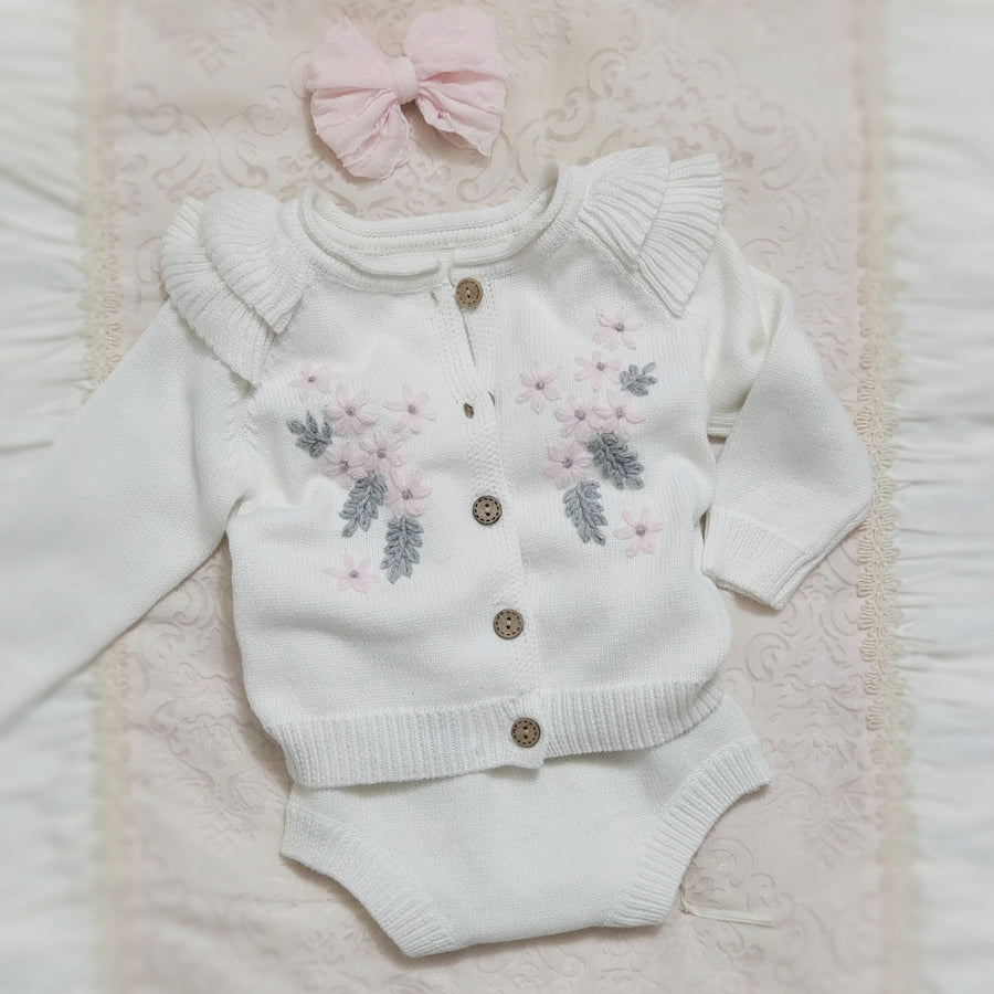 Beautiful Pure Cotton Knitted Romper Set with Embroidery