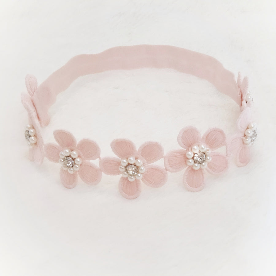 Pretty Diamond & Pearl Lace Flower Halo Headband ~ Pretty Pink