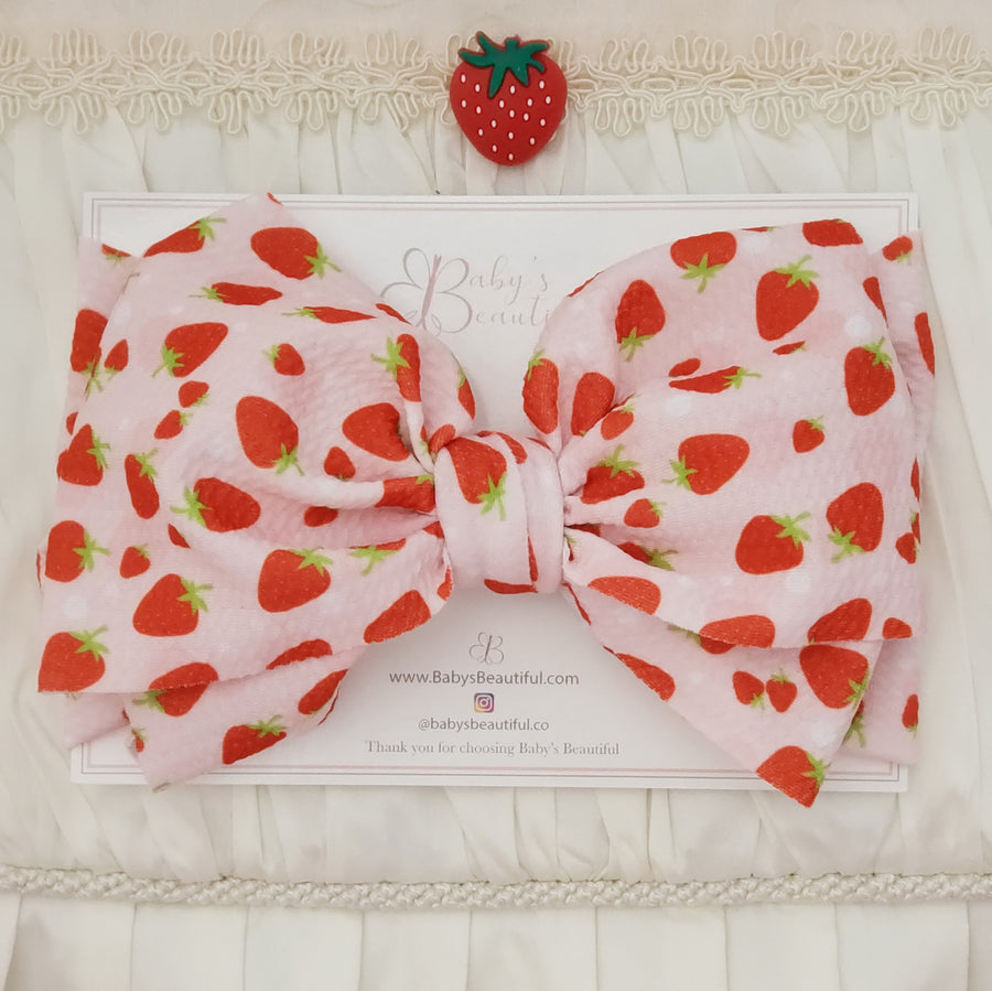 Oversized Knotted Bow Headwrap ~ Sweet Strawberry
