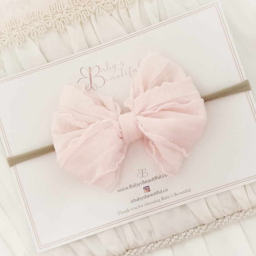 Pretty Layered-Puff Bow Headband in Pale Pink