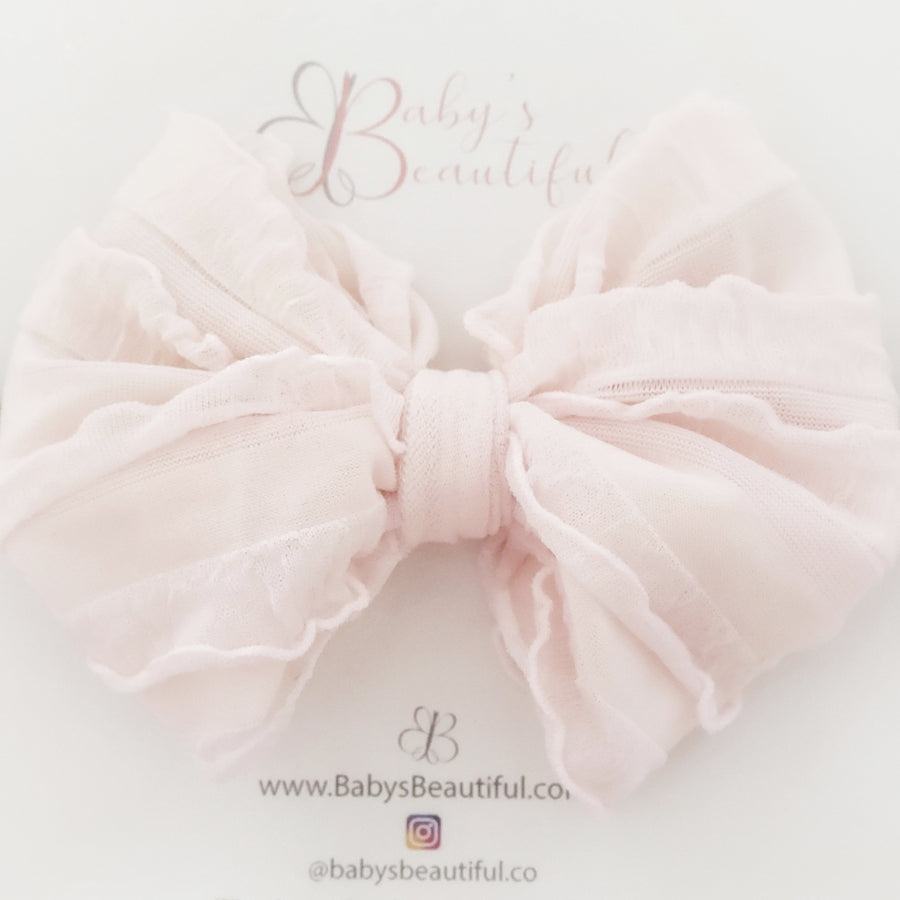 Pretty Layered-Puff Bow Headband in Pale Pink