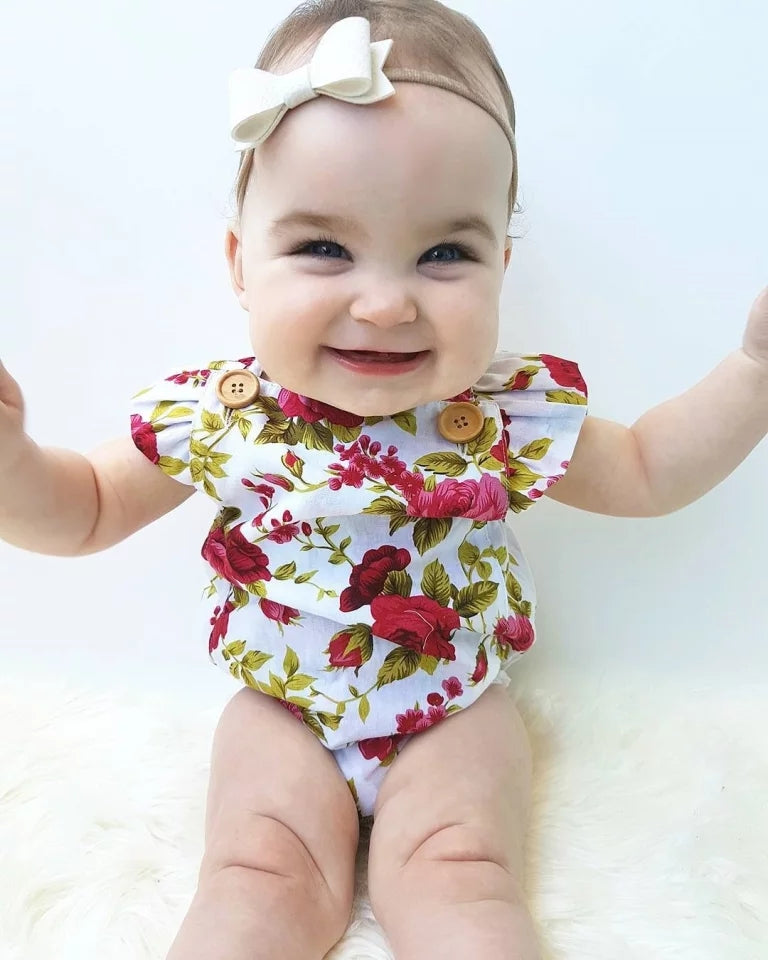 Beautiful Floral Red & White Baby Romper
