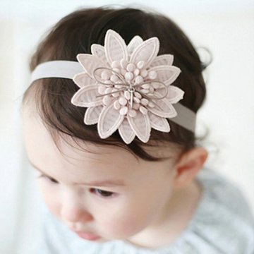 Embroidered Summer Bloom Baby Headband ~ Pink on White