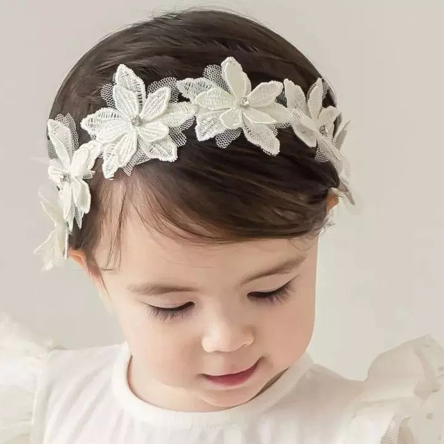 Angelic Lace Flower Headband with Diamonds