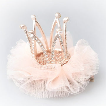 Little Princess Crown Clip ~ Gold on Blush Tulle